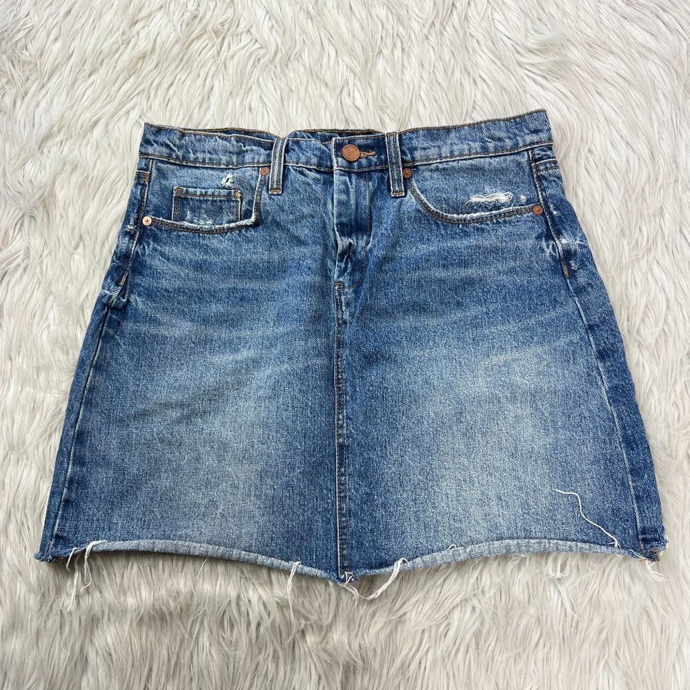 BLANK NYC Women's Distressed Raw Hem Denim Mini Skirt